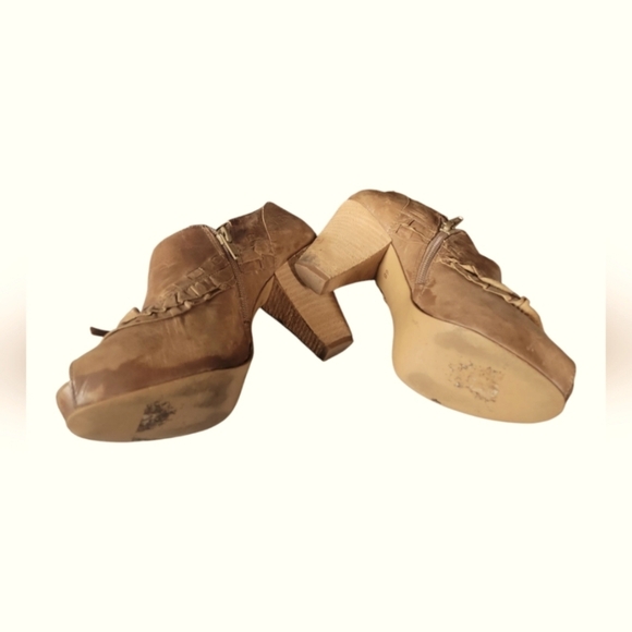 Miss Albright Specialty Antropologie Women's Tan Peep-Toe Leather Bootie Sz 6B - Picture 8 of 10